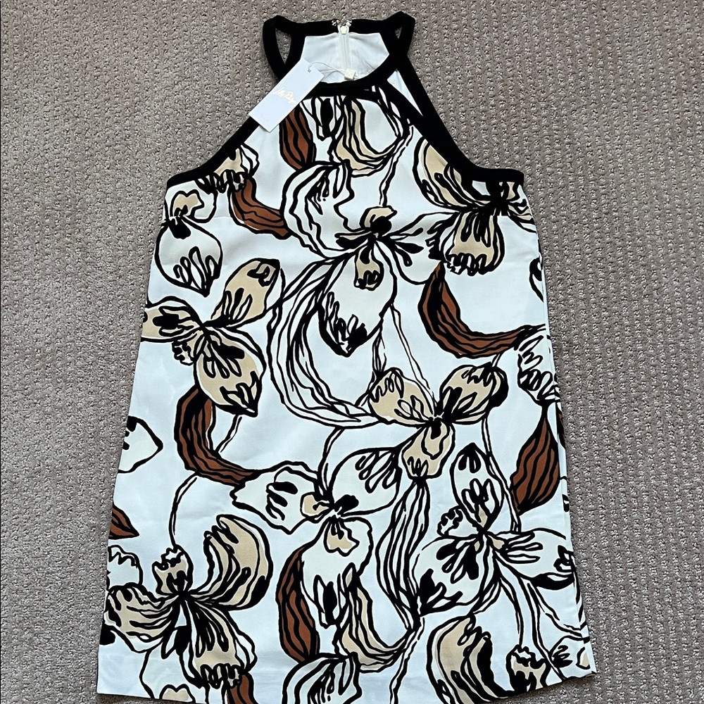 Lilly Pulitzer Floral Halter Dress with Black Trim